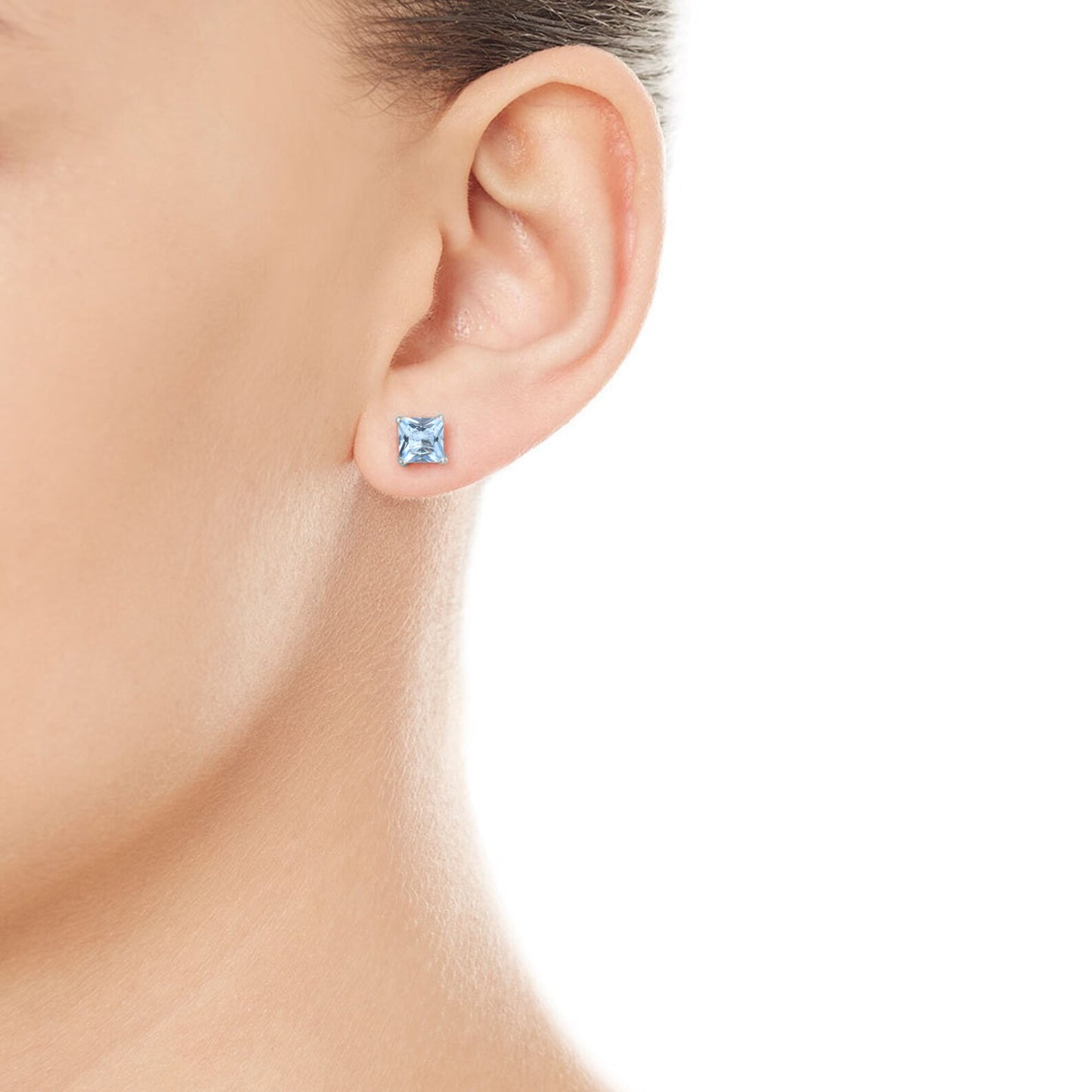 6mm Lab-Grown Aqua Spinel Sterling Silver Square Stud Earrings - March Birthstone