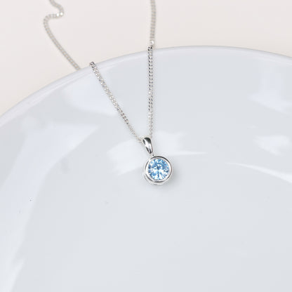 6mm Lab-Grown Aquamarine Spinel Sterling Silver Round Pendant Necklace - March Birthstone