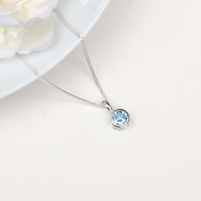 6mm Lab-Grown Aquamarine Spinel Sterling Silver Round Pendant Necklace - March Birthstone