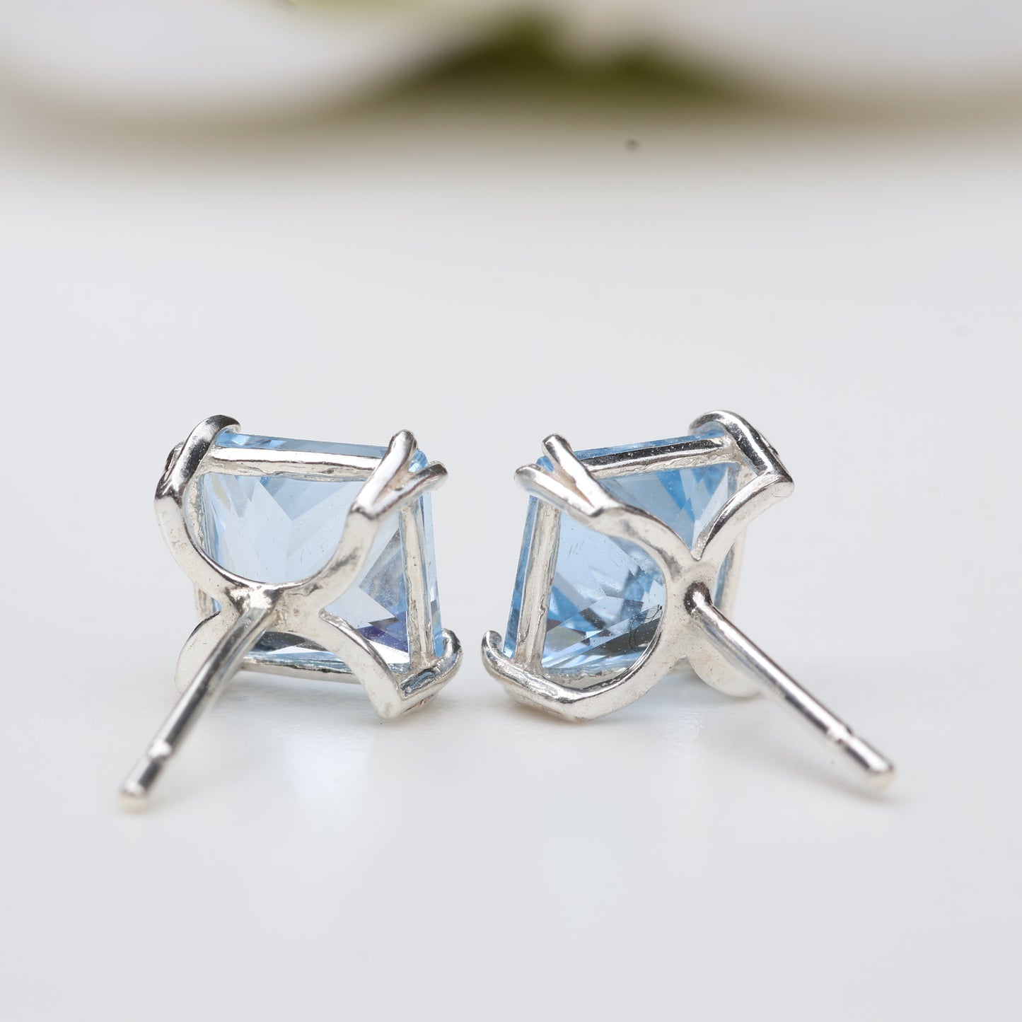 6mm Lab-Grown Aqua Spinel Sterling Silver Square Stud Earrings - March Birthstone