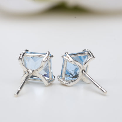6mm Lab-Grown Aqua Spinel Sterling Silver Square Stud Earrings - March Birthstone
