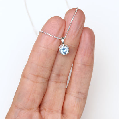 6mm Lab-Grown Aquamarine Spinel Sterling Silver Round Pendant Necklace - March Birthstone