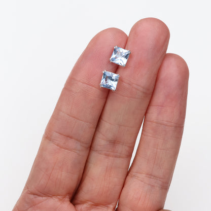 6mm Lab-Grown Aqua Spinel Sterling Silver Square Stud Earrings - March Birthstone