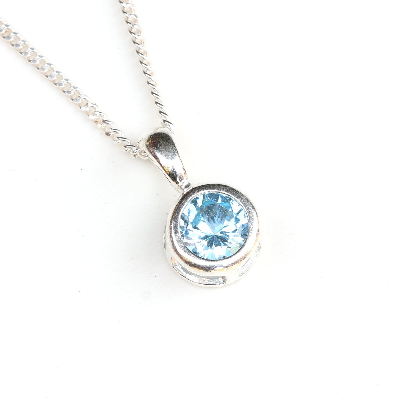 6mm Lab-Grown Aquamarine Spinel Sterling Silver Round Pendant Necklace - March Birthstone