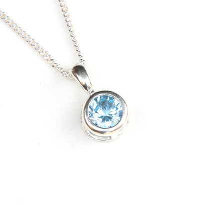 6mm Lab-Grown Aquamarine Spinel Sterling Silver Round Pendant Necklace - March Birthstone