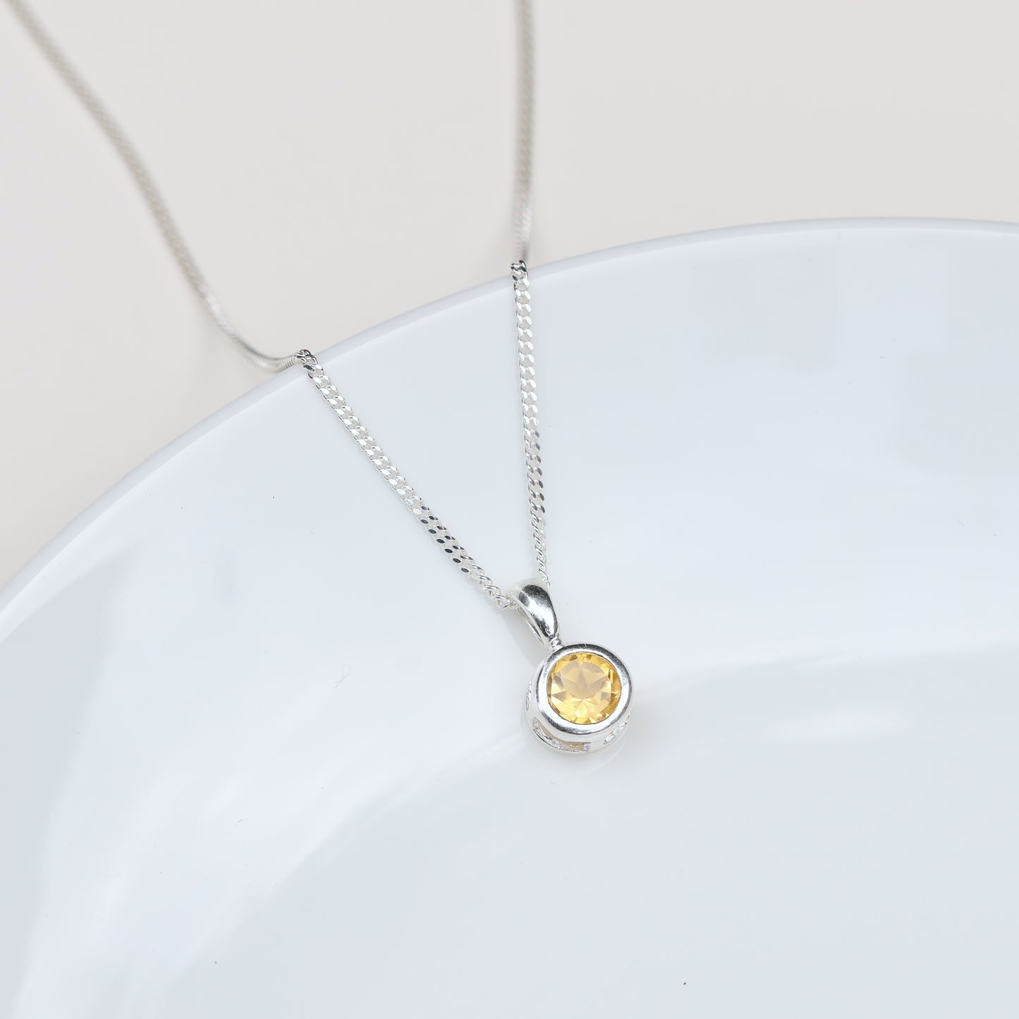 6mm Natural Citrine Sterling Silver Round Pendant Necklace - November Birthstone