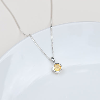 6mm Natural Citrine Sterling Silver Round Pendant Necklace - November Birthstone