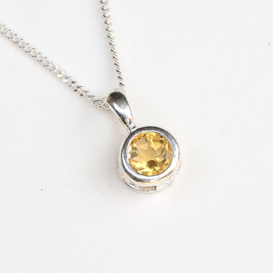 6mm Natural Citrine Sterling Silver Round Pendant Necklace - November Birthstone