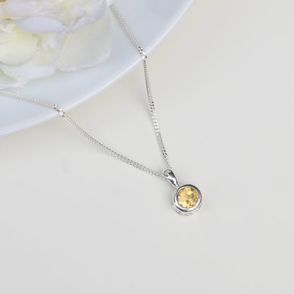 6mm Natural Citrine Sterling Silver Round Pendant Necklace - November Birthstone