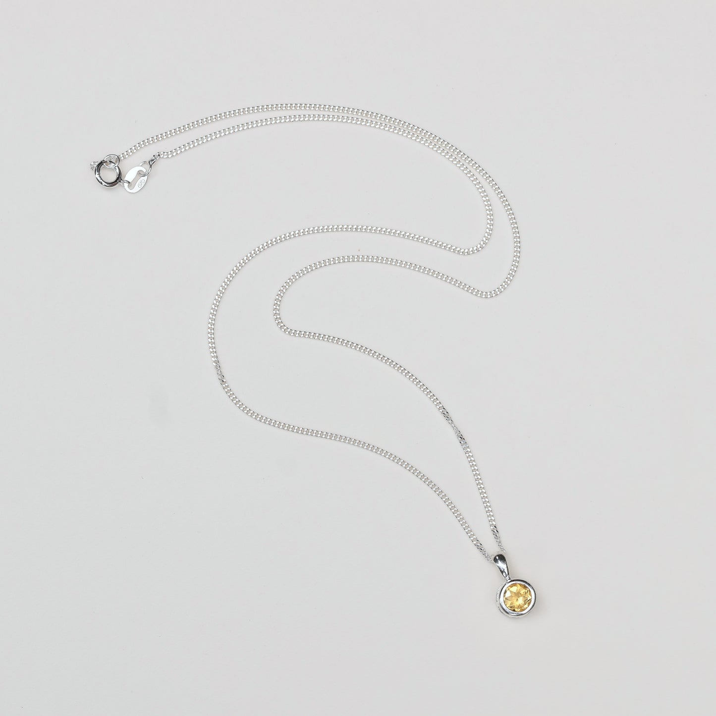 6mm Natural Citrine Sterling Silver Round Pendant Necklace - November Birthstone