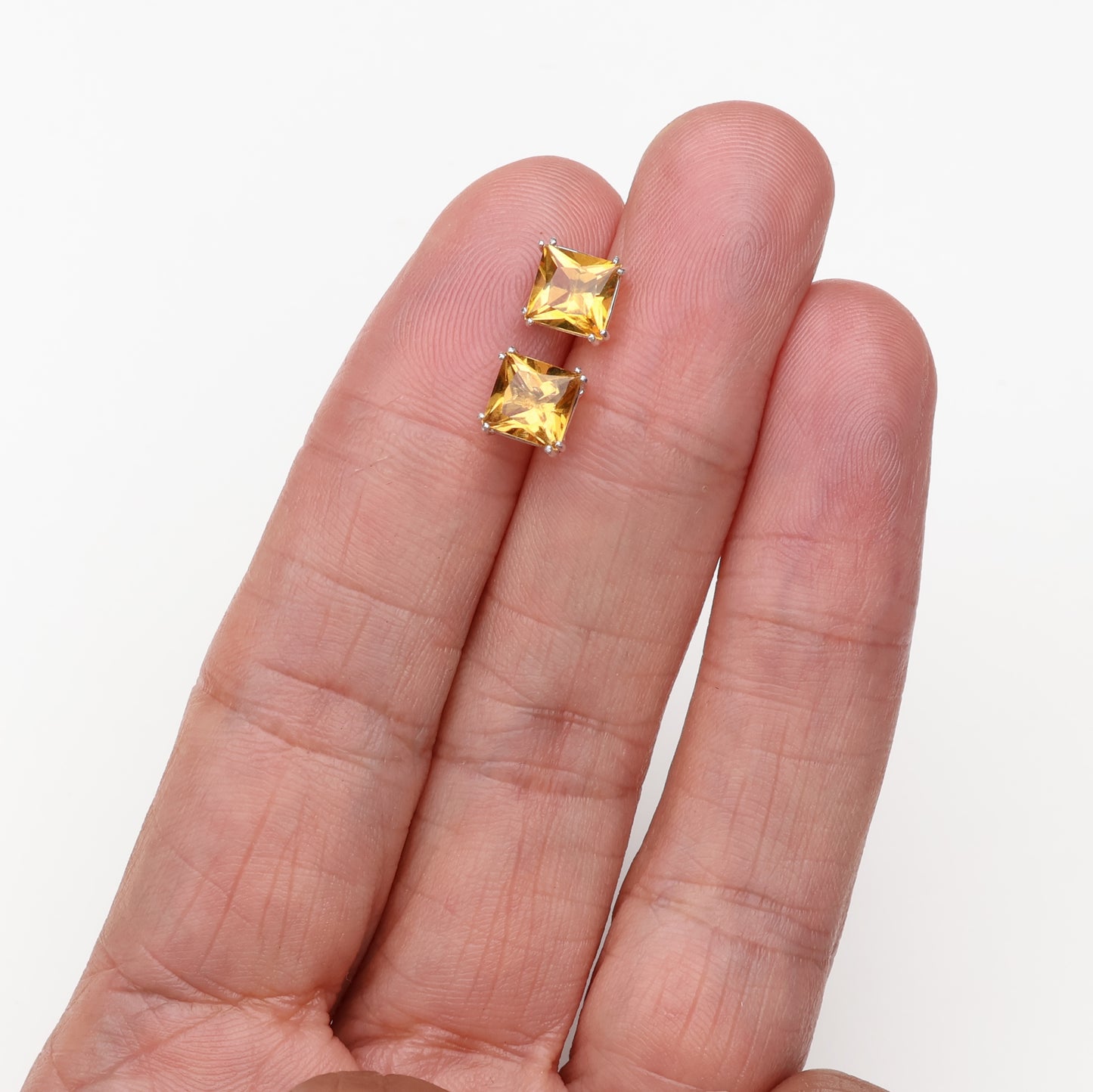6mm Natural Citrine Sterling Silver Square Stud Earrings - November Birthstone