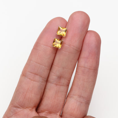 6mm Natural Citrine Sterling Silver Square Stud Earrings - November Birthstone