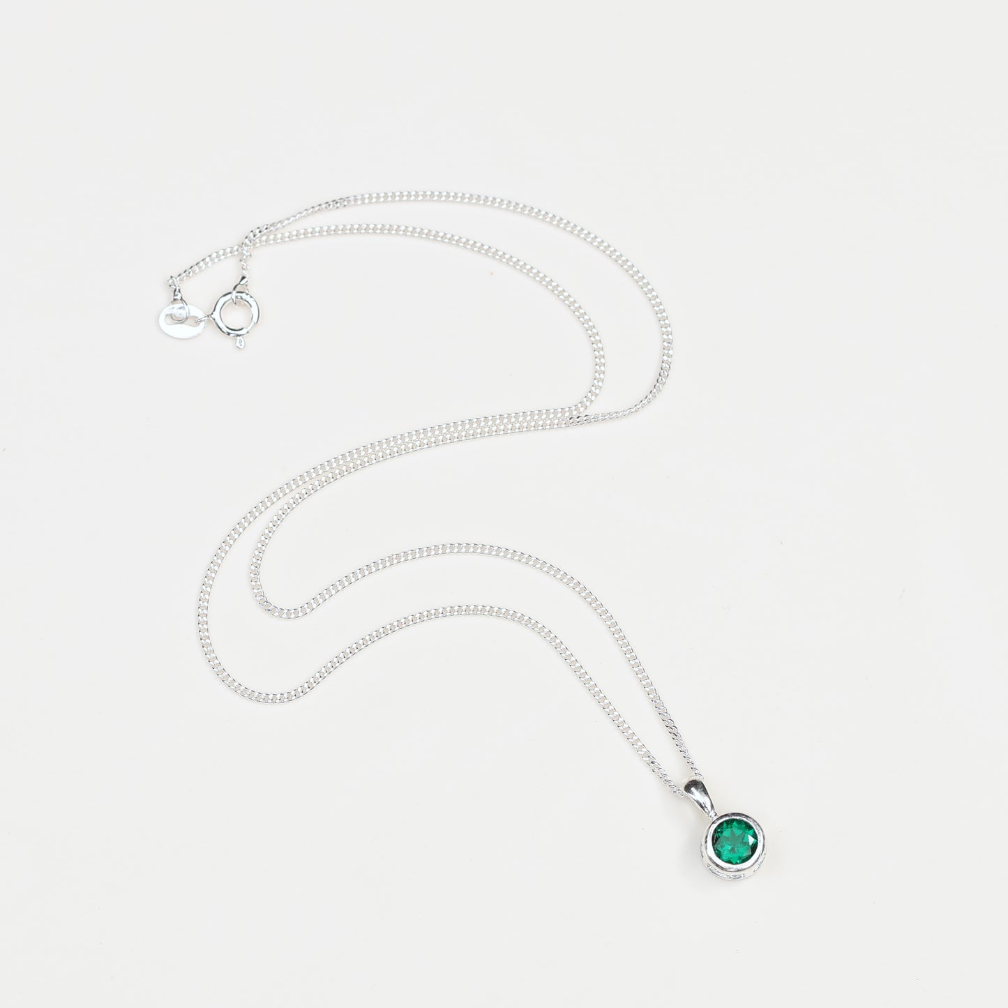 6mm Lab-Grown Emerald Sterling Silver Round Pendant Necklace - May Birthstone
