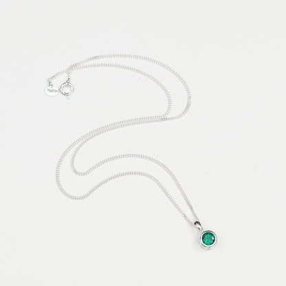 6mm Lab-Grown Emerald Sterling Silver Round Pendant Necklace - May Birthstone