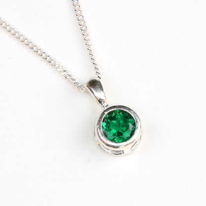 6mm Lab-Grown Emerald Sterling Silver Round Pendant Necklace - May Birthstone