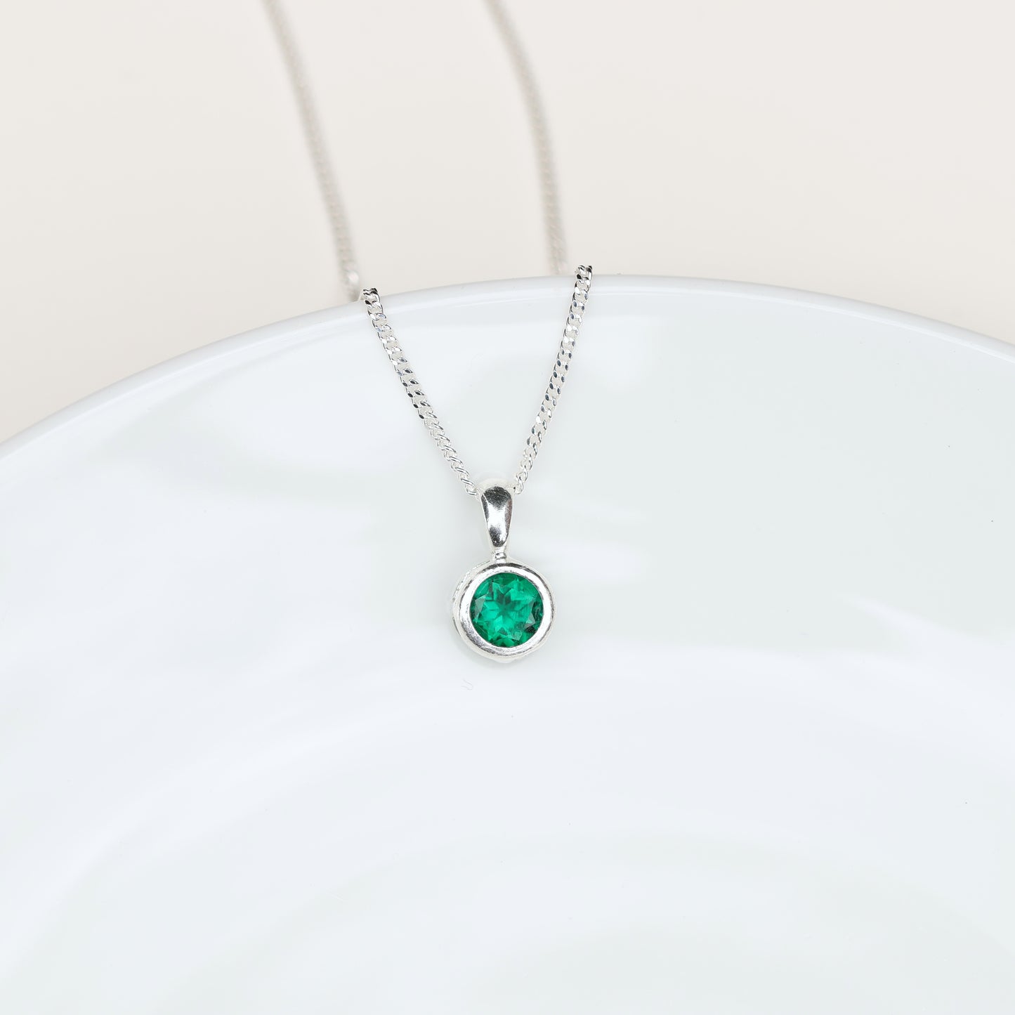 6mm Lab-Grown Emerald Sterling Silver Round Pendant Necklace - May Birthstone
