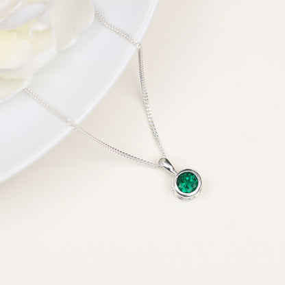 6mm Lab-Grown Emerald Sterling Silver Round Pendant Necklace - May Birthstone