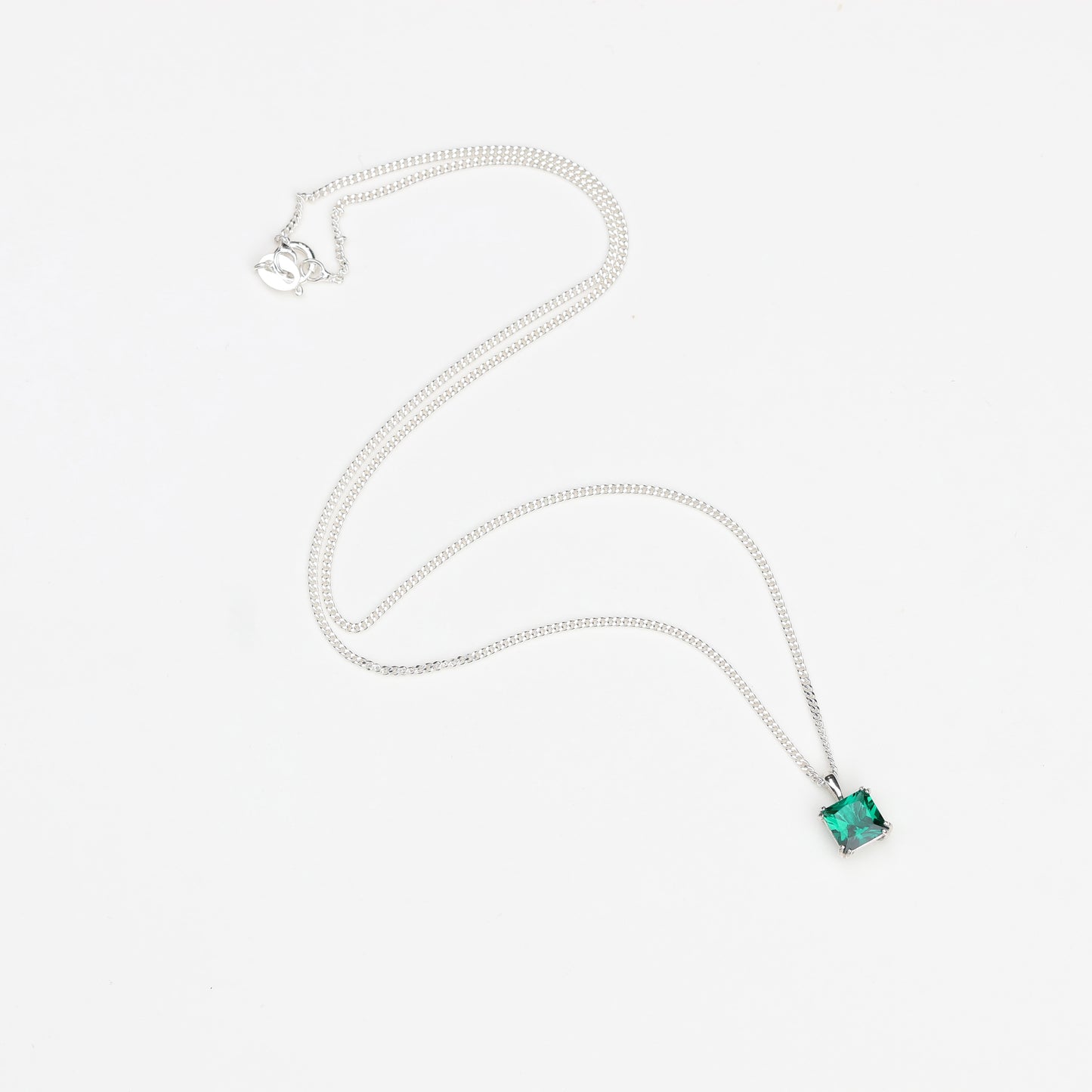 6mm Lab-Grown Emerald Square Sterling Silver Pendant Necklace - May Birthstone