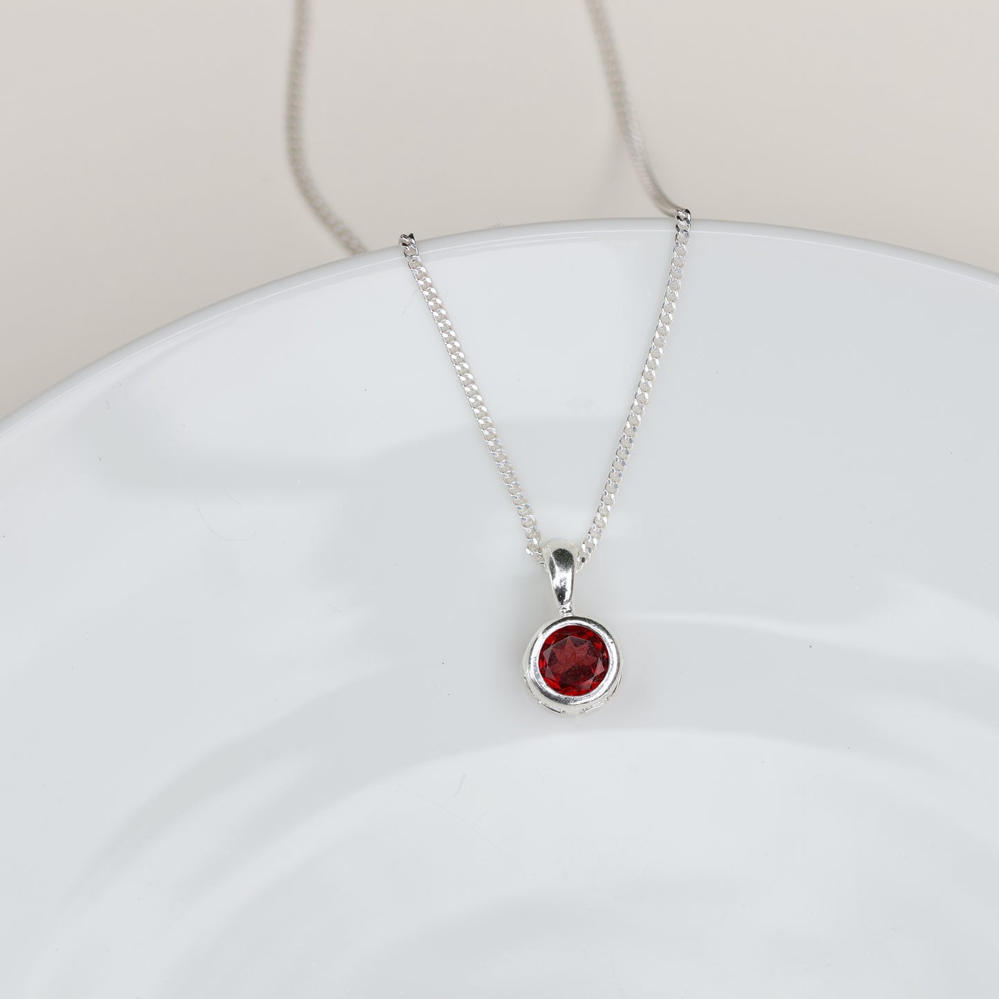 6mm Natural Garnet Sterling Silver Round Pendant Necklace - January Birthstone