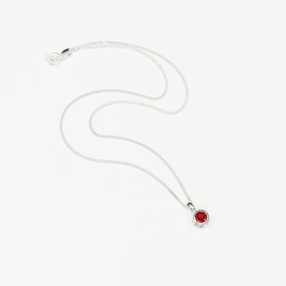 6mm Natural Garnet Sterling Silver Round Pendant Necklace - January Birthstone