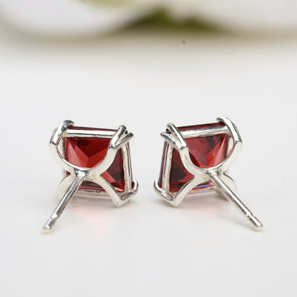 6mm Natural Garnet Sterling Silver Square Stud Earrings - January Birthstone