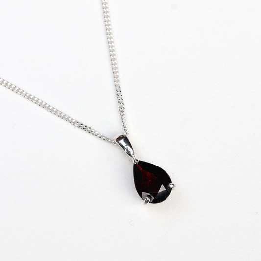 10x7mm Natural Garnet Teardrop Sterling Silver Pendant Necklace - January Birthstone