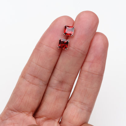6mm Natural Garnet Sterling Silver Square Stud Earrings - January Birthstone