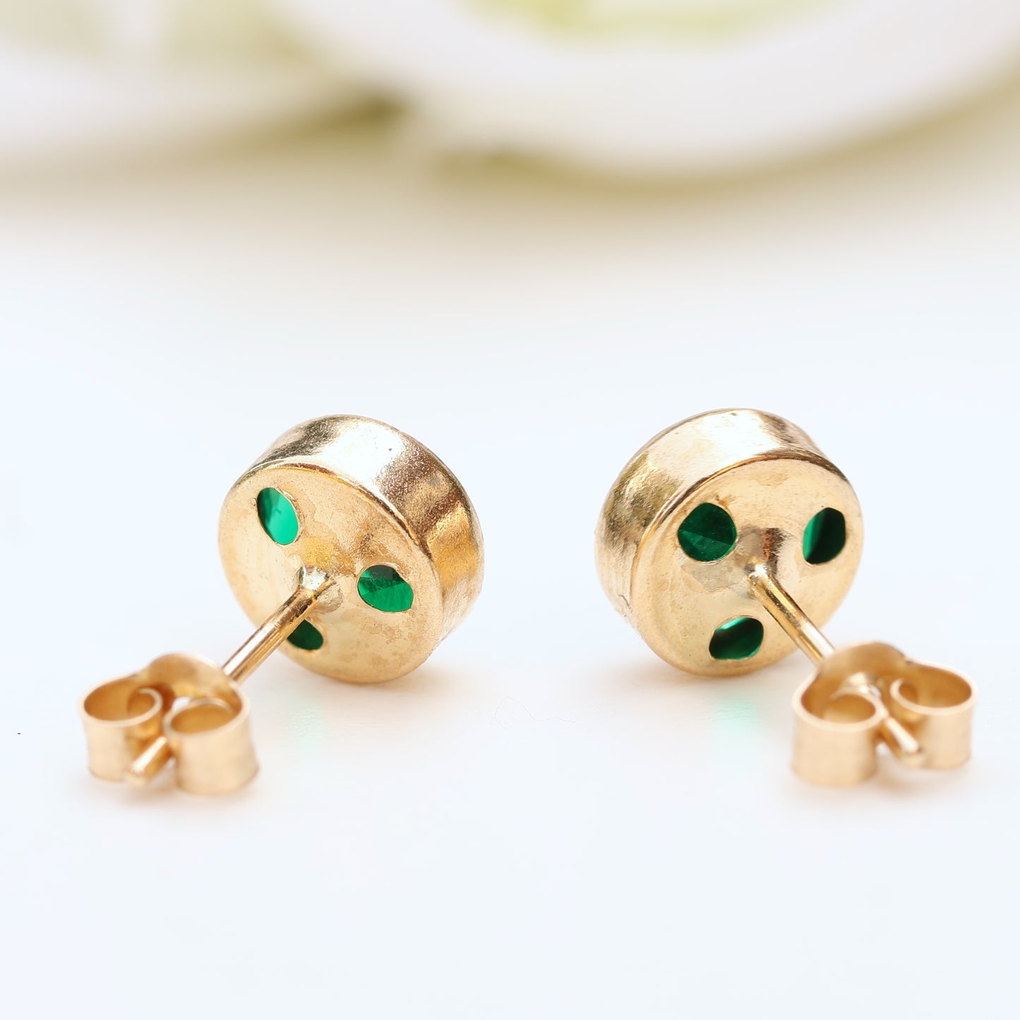 6mm Lab-Grown Emerald 9ct Yellow Gold Round Bezel Stud Earrings - May Birthstone