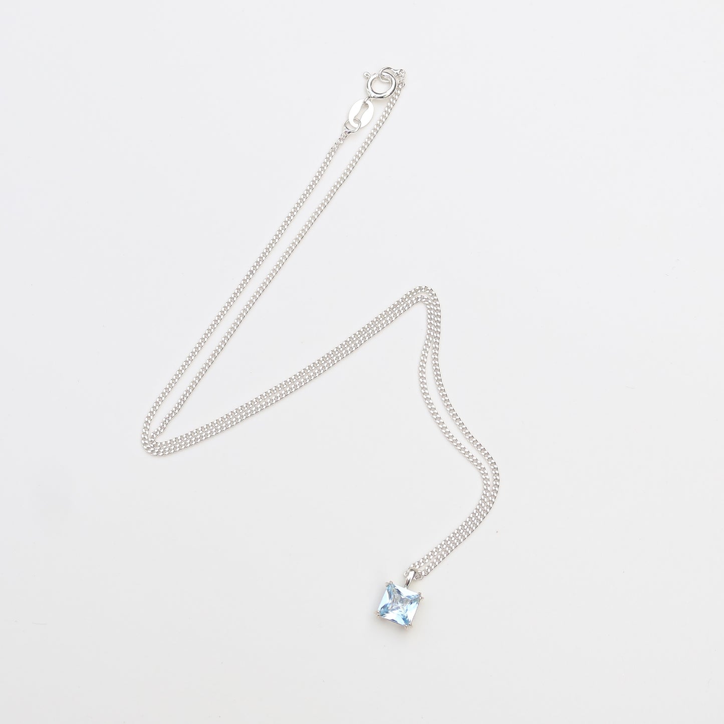 6mm Lab-Grown Aquamarine Spinel Square Sterling Silver Pendant Necklace - March Birthstone