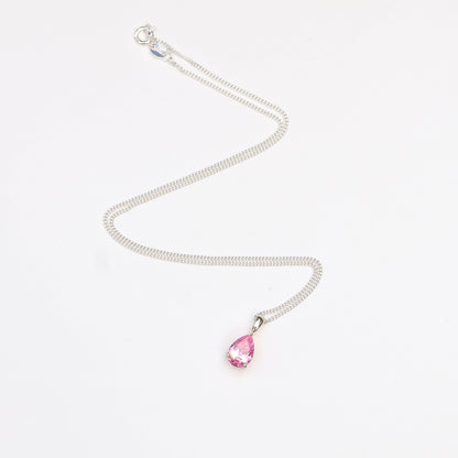 10x7mm Lab-Grown Pink Sapphire Teardrop Sterling Silver Pendant Necklace