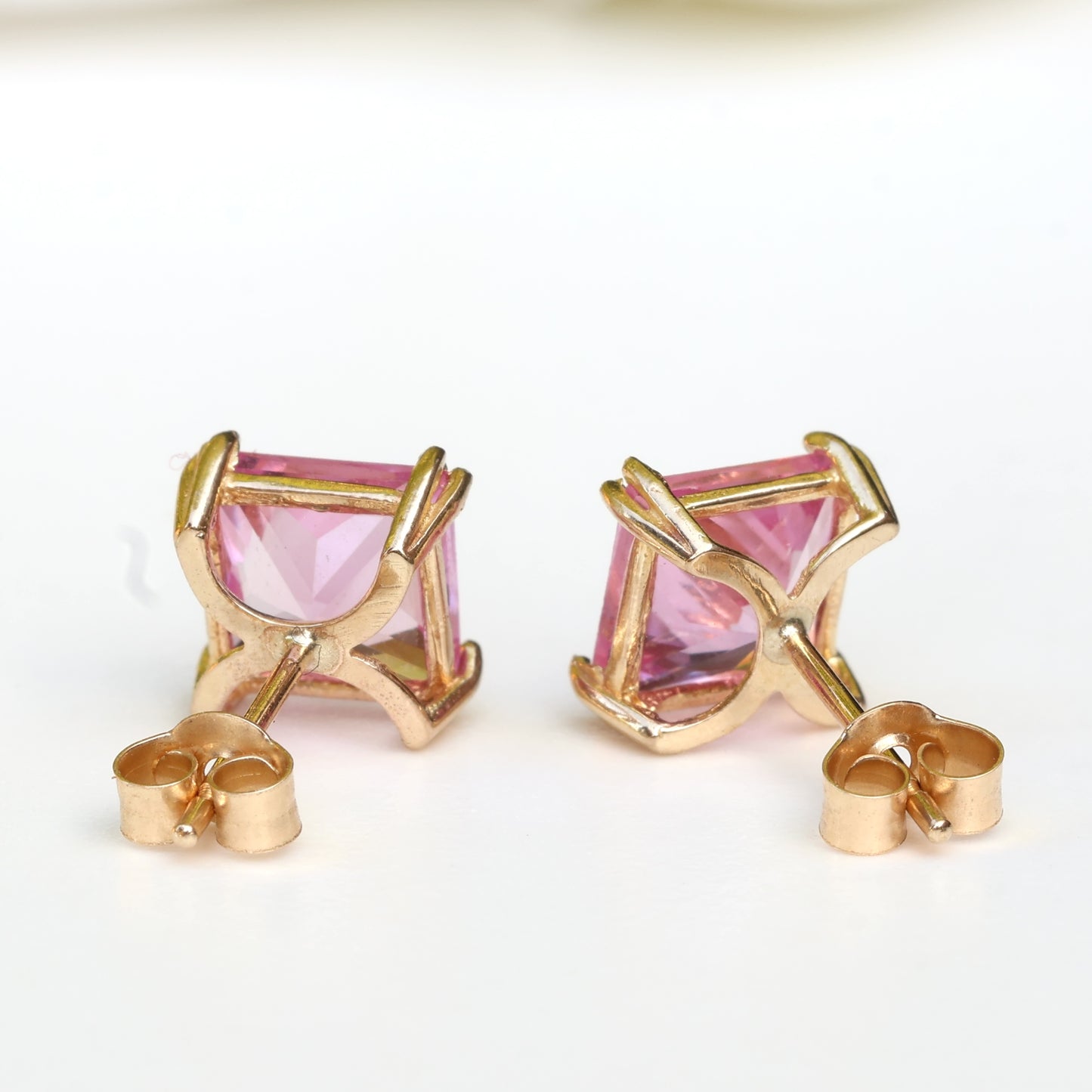 6mm Lab-Grown Pink Sapphire 9ct Yellow Gold Square Stud Earrings - September Birthstone