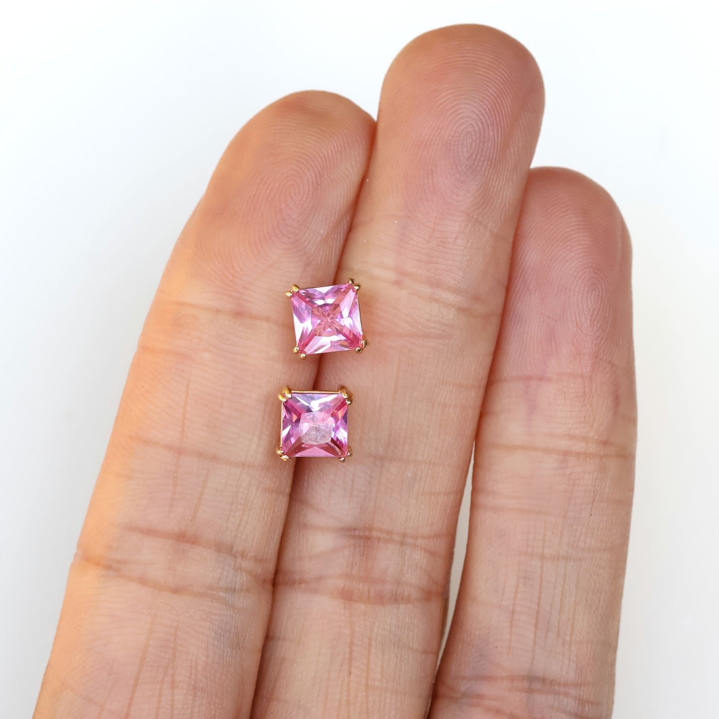 6mm Lab-Grown Pink Sapphire 9ct Yellow Gold Square Stud Earrings - September Birthstone