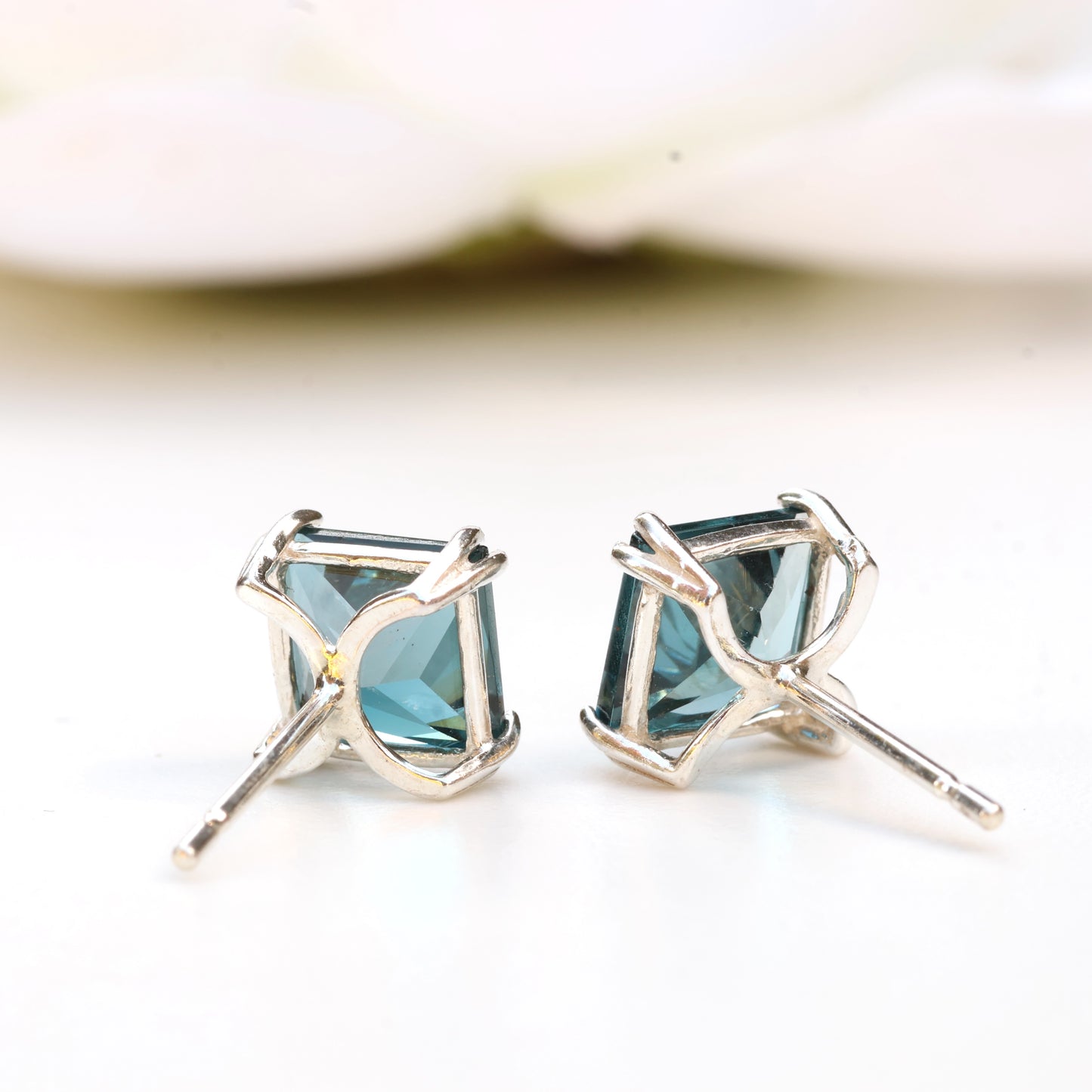 6mm Natural London Blue Topaz Sterling Silver Square Stud Earrings - December Birthstone