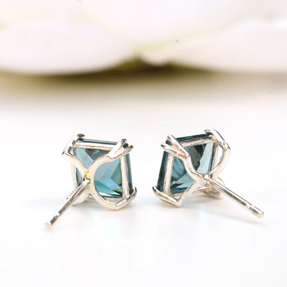 6mm Natural London Blue Topaz Sterling Silver Square Stud Earrings - December Birthstone
