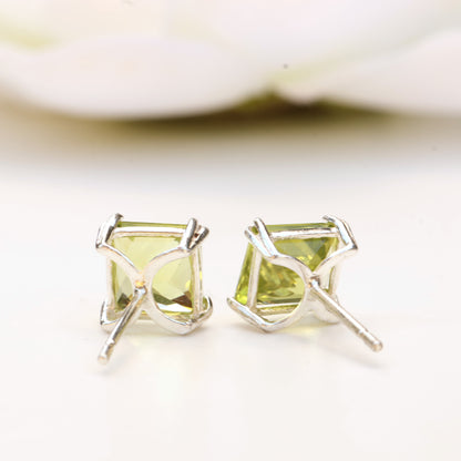 6mm Natural Peridot Sterling Silver Square Stud Earrings - August Birthstone