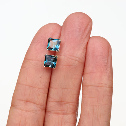 6mm Natural London Blue Topaz Sterling Silver Square Stud Earrings - December Birthstone