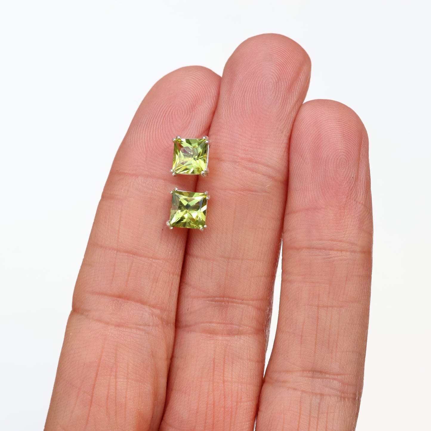 6mm Natural Peridot Sterling Silver Square Stud Earrings - August Birthstone