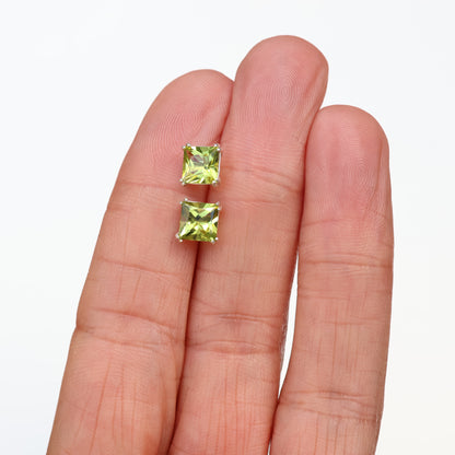 6mm Natural Peridot Sterling Silver Square Stud Earrings - August Birthstone