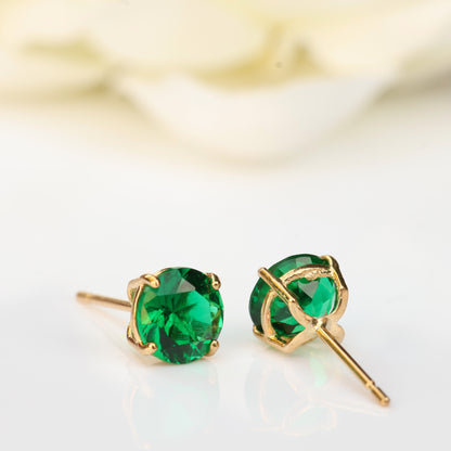 6mm Lab-Grown Emerald 9ct Yellow Gold Round Stud Earrings - May Birthstone