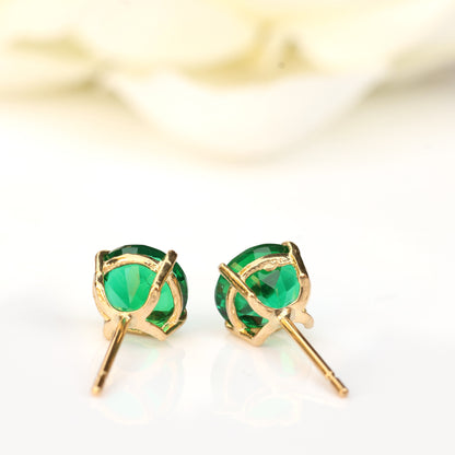 6mm Lab-Grown Emerald 9ct Yellow Gold Round Stud Earrings - May Birthstone