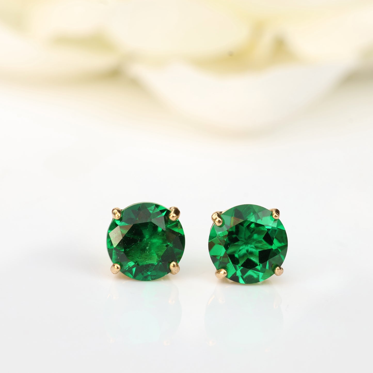 6mm Lab-Grown Emerald 9ct Yellow Gold Round Stud Earrings - May Birthstone