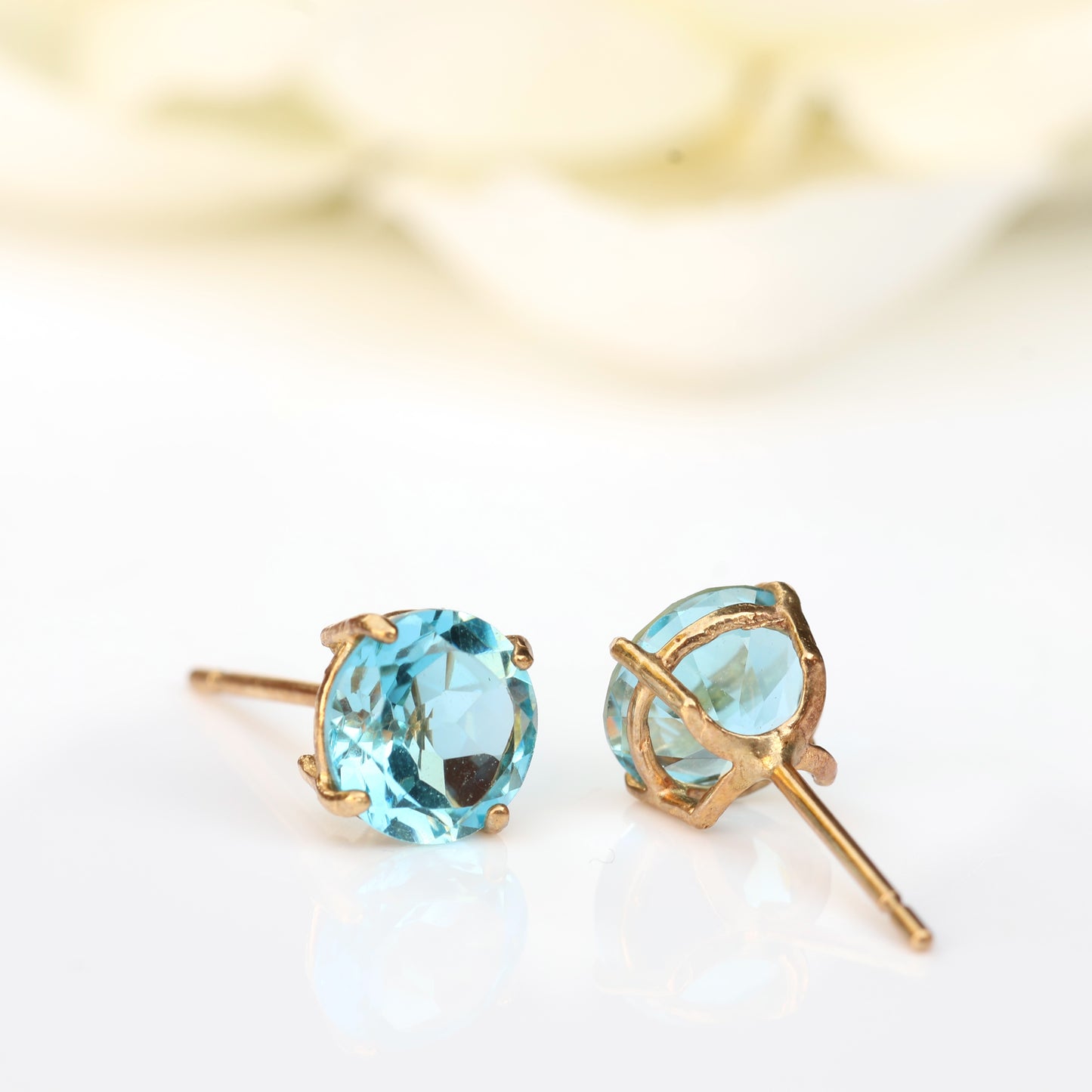 6mm Natural Swiss Blue Topaz 9ct Yellow Gold Round Stud Earrings - December Birthstone