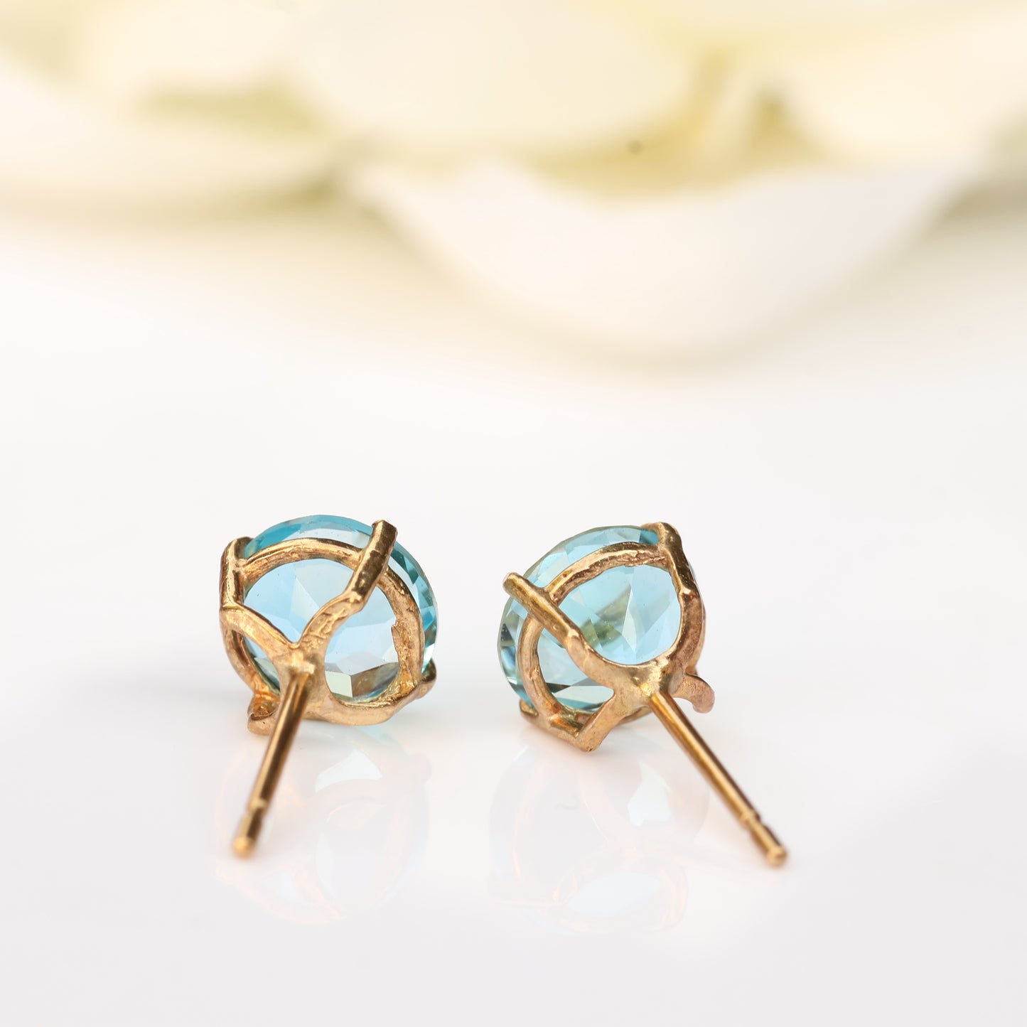 6mm Natural Swiss Blue Topaz 9ct Yellow Gold Round Stud Earrings - December Birthstone