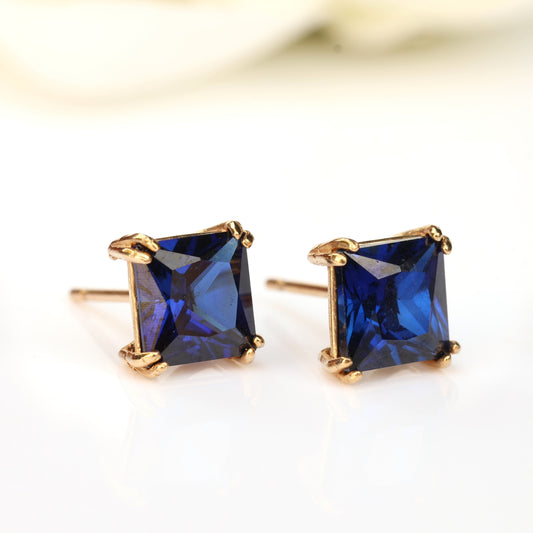 6mm Lab-Grown Sapphire 9ct Yellow Gold Square Stud Earrings - September Birthstone
