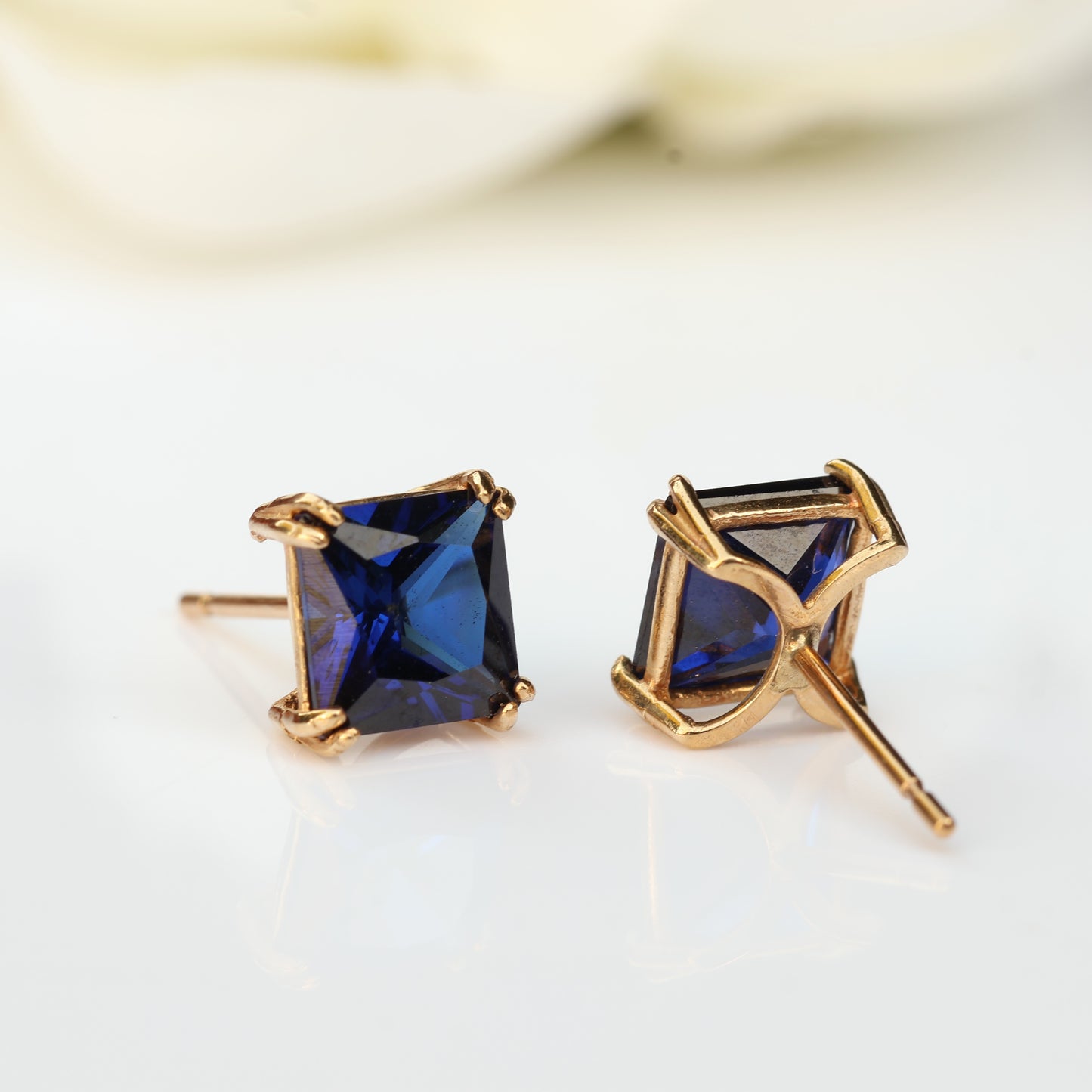 6mm Lab-Grown Sapphire 9ct Yellow Gold Square Stud Earrings - September Birthstone