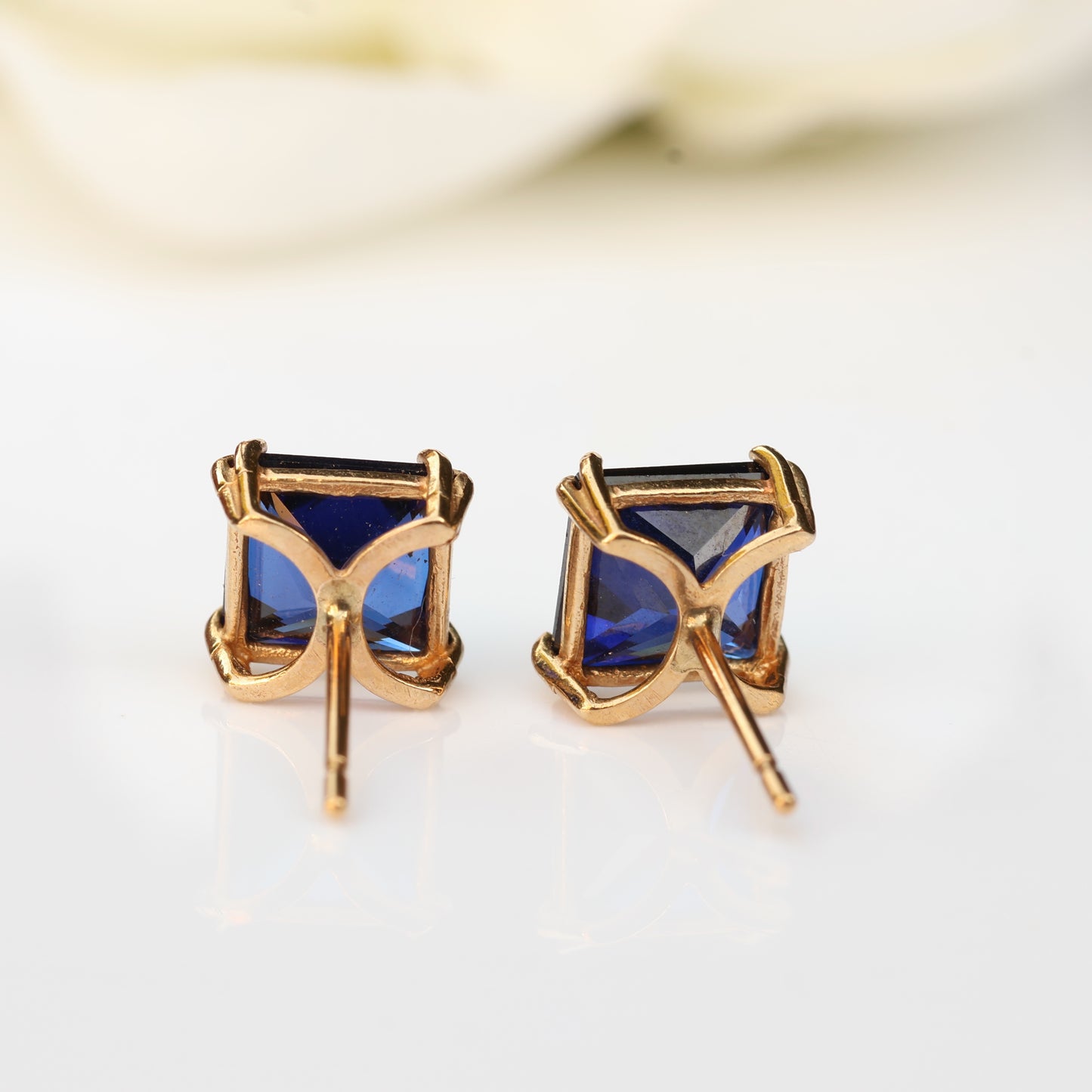 6mm Lab-Grown Sapphire 9ct Yellow Gold Square Stud Earrings - September Birthstone