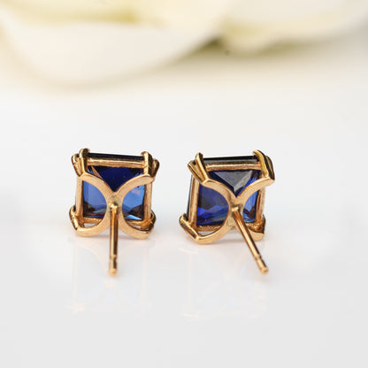6mm Lab-Grown Sapphire 9ct Yellow Gold Square Stud Earrings - September Birthstone