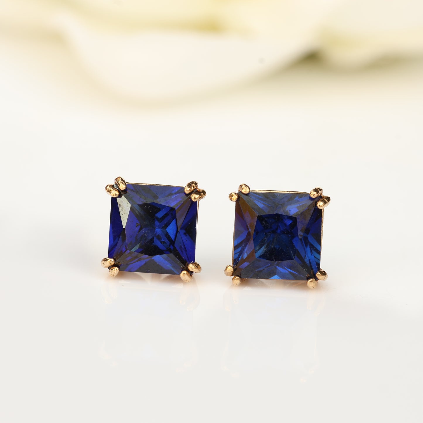 6mm Lab-Grown Sapphire 9ct Yellow Gold Square Stud Earrings - September Birthstone