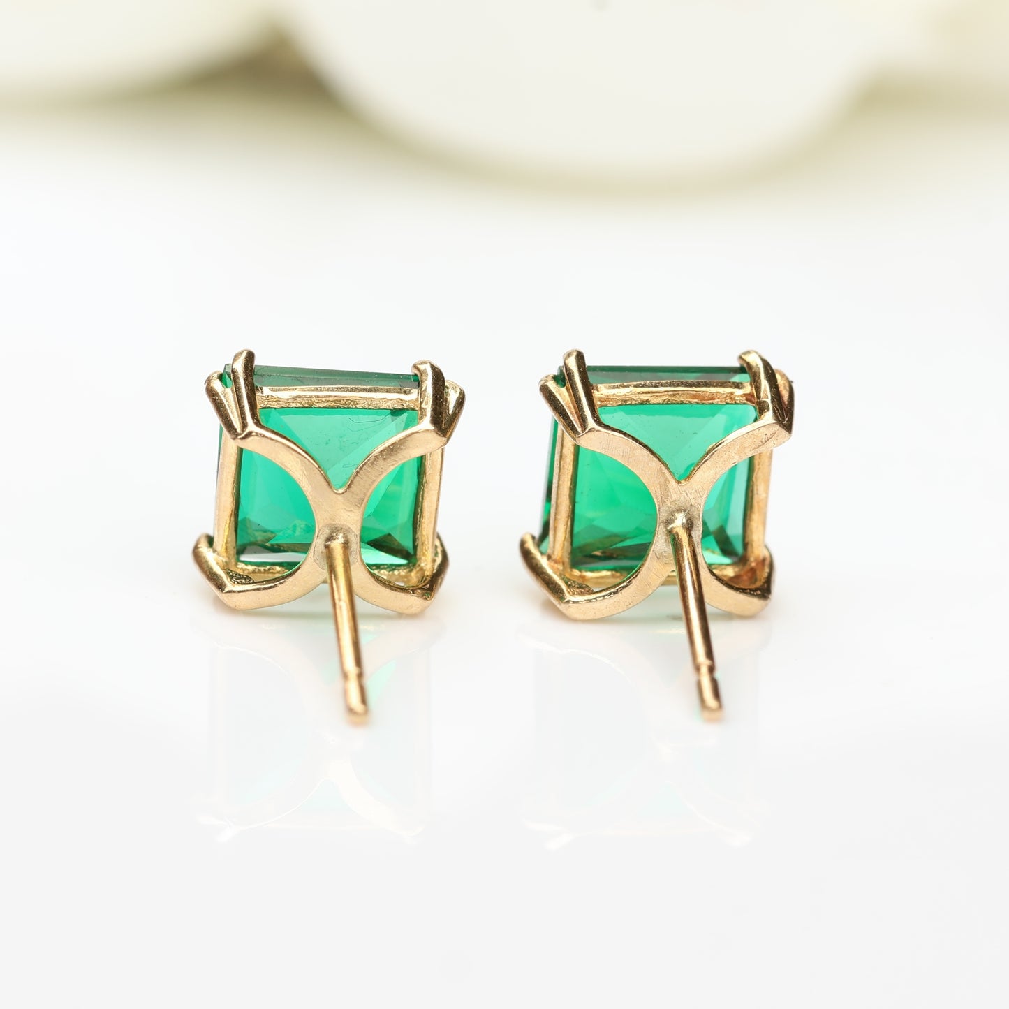 6mm Lab-Grown Emerald 9ct Yellow Gold Square Stud Earrings - May Birthstone