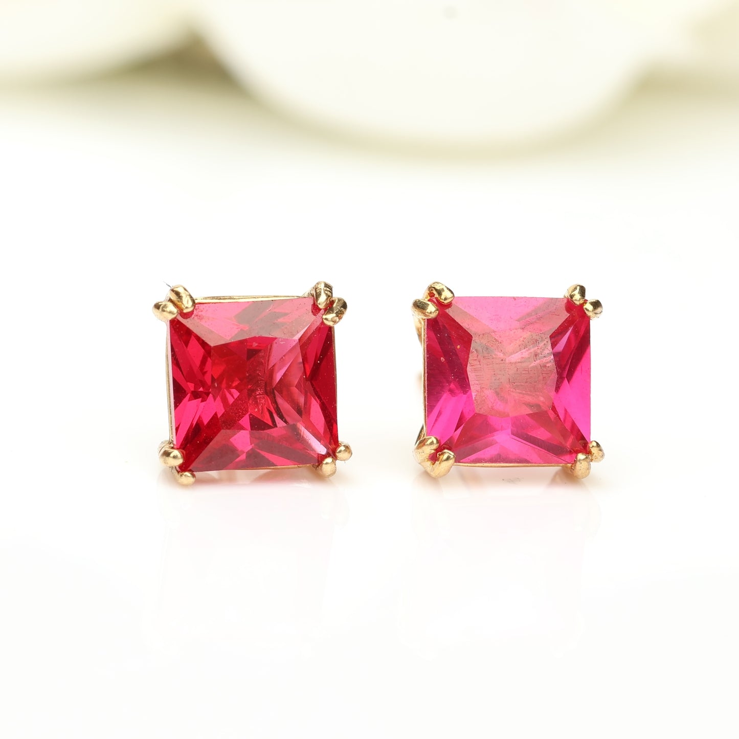 6mm Lab-Grown Ruby 9ct Yellow Gold Square Stud Earrings - July Birthstone